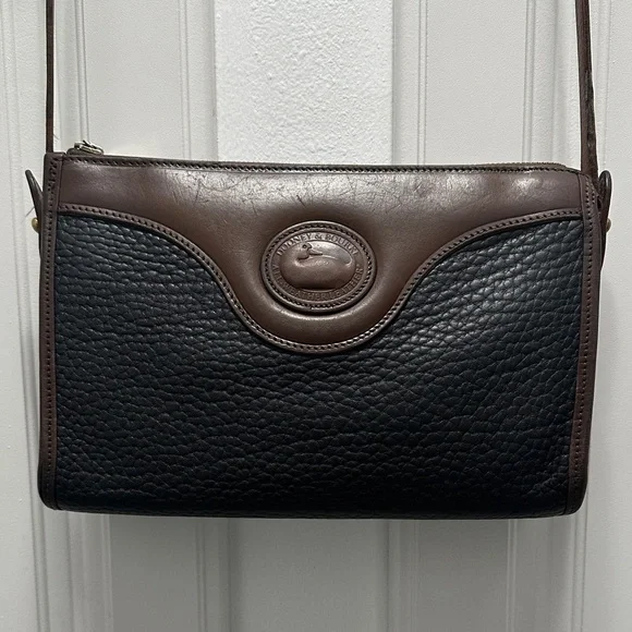 Dooney & Bourke Black and Brown Vintage Leather Messenger Bag - Picture 1 of 12
